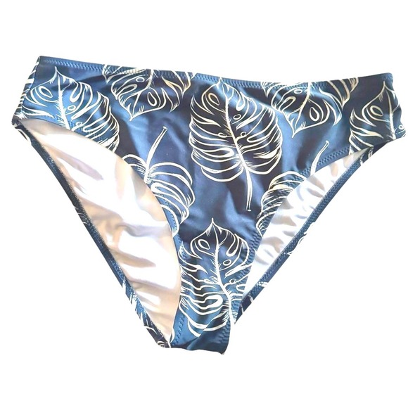 Leaf Print Swimsuit Bottoms High Waist Bikini Bottom Tropical Large - Picture 1 of 3